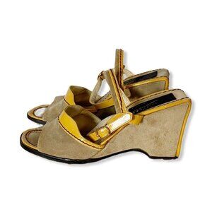 Vintage Garolini Suede Color Block Wedge Sandals, Size 7